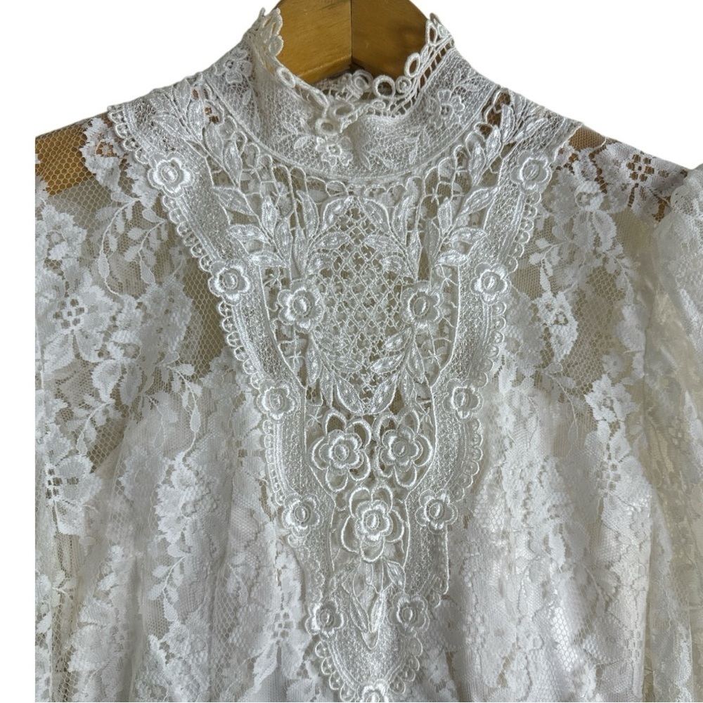 Scott McClintock 80s Victorian Lace Satin Dress Sz 8 - Picture 2 of 15